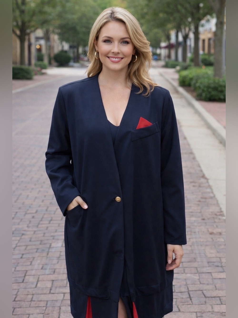 Vintage Navy Blazer Dress with Pleated Hem